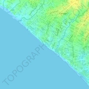 Topografisk kort Pantai Canggu, højde, terræn