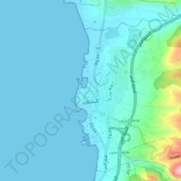 Topografisk kort Batroûn, højde, terræn