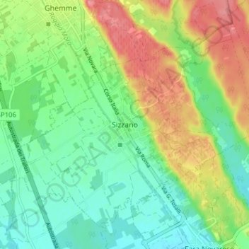 Topografisk kort Sizzano, højde, terræn