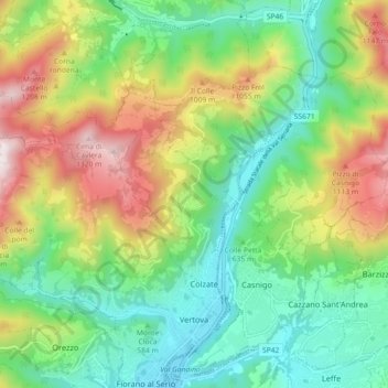 Topografisk kort Vertova, højde, terræn