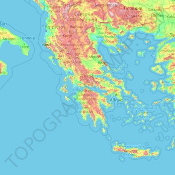 Topografisk kort Grækenland, højde, terræn