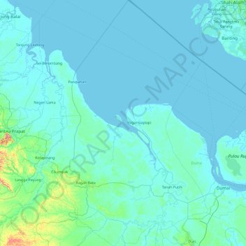 Topografisk kort Rokan Hilir, højde, terræn
