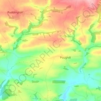 Topografisk kort Poughill, højde, terræn