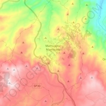 Topografisk kort Mamujada/Mamoiada, højde, terræn