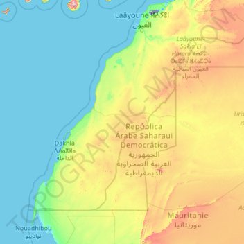 Topografisk kort Vestsahara, højde, terræn