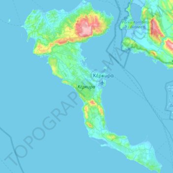 Topografisk kort Korfu, højde, terræn