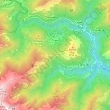 Topografisk kort Gurro, højde, terræn