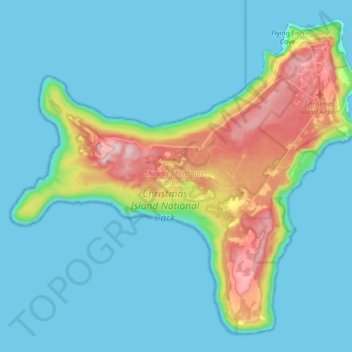 Topografisk kort Christmas Island, højde, terræn