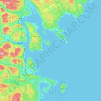 Topografisk kort Alnö distrikt, højde, terræn