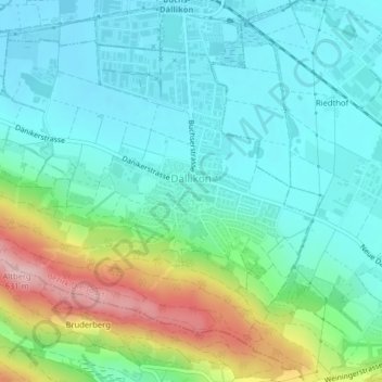 Topografisk kort Dällikon, højde, terræn