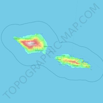 Topografisk kort Samoa, højde, terræn