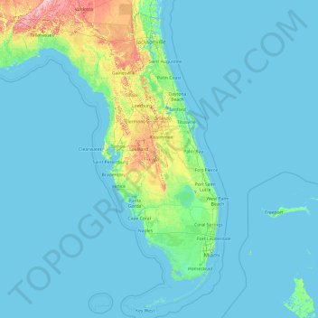 Topografisk kort Florida, højde, relief
