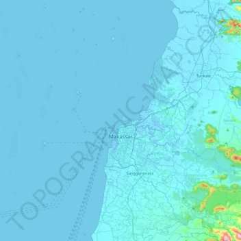 Topografisk kort Makassar, højde, terræn