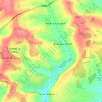 Topografisk kort Tarrant Monkton, højde, terræn