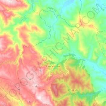 Topografisk kort Umbriatico, højde, terræn