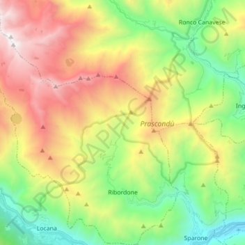 Topografisk kort Ribordone, højde, terræn