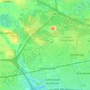 Topografisk kort Albertslund Kommune, højde, terræn