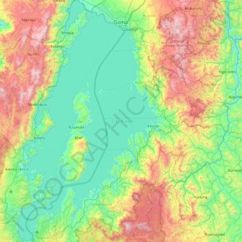 Topografisk kort Kivusøen, højde, terræn