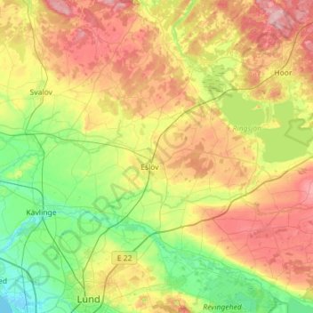 Topografisk kort Eslövs kommun, højde, terræn