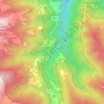 Topografisk kort Pedesina, højde, terræn