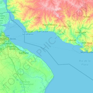 Topografisk kort Río de la Plata, højde, terræn