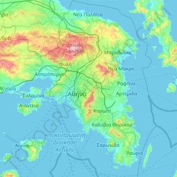 Topografisk kort Attika, højde, terræn