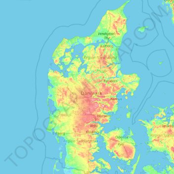 Topografisk kort Jylland, højde, terræn