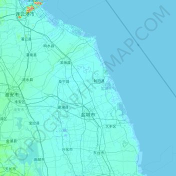 Topografisk kort Yancheng City, højde, terræn