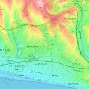 Topografisk kort Hove, højde, terræn