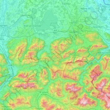 Topografisk kort Chiemgauer Alpen, højde, terræn