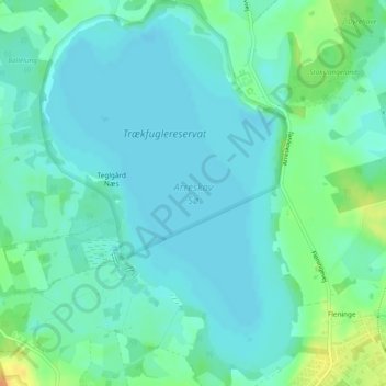 Topografisk kort Arreskov Sø, højde, terræn