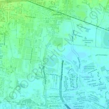 Topografisk kort Cisaranten Kidul, højde, terræn
