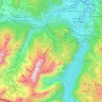 Topografisk kort Watzmannstock, højde, terræn