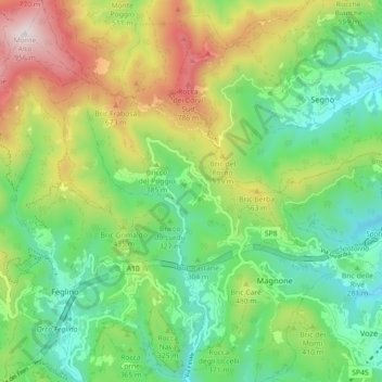 Topografisk kort Vezzi Portio, højde, terræn