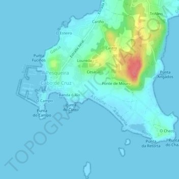 Topografisk kort O Castro, højde, terræn