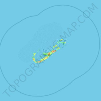 Topografisk kort Bermuda, højde, terræn
