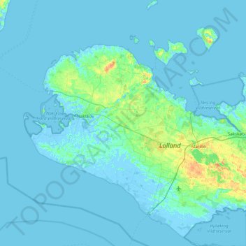 Topografisk kort Lolland Kommune, højde, terræn