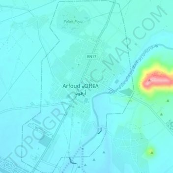Topografisk kort Erfoud أرفود, højde, terræn