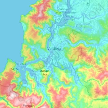 Topografisk kort Valdivia, højde, terræn