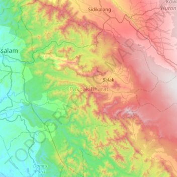 Topografisk kort Pakpak Bharat, højde, terræn