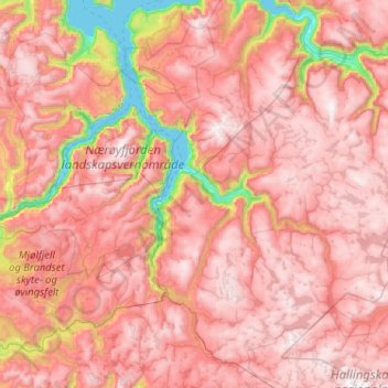 Topografisk kort Aurland, højde, terræn