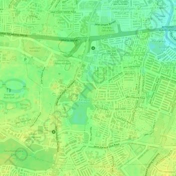 Topografisk kort Kelapa Dua, højde, terræn