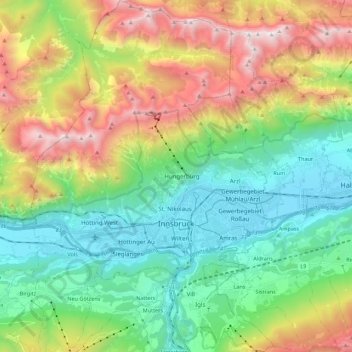 Topografisk kort Innsbruck, højde, terræn