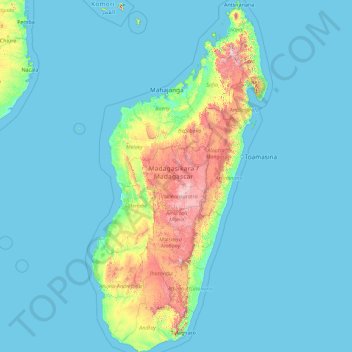Topografisk kort Madagasikara / Madagascar, højde, terræn