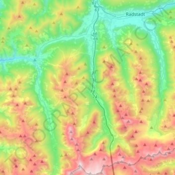 Topografisk kort Flachau, højde, terræn