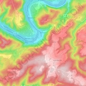 Topografisk kort Senheim, højde, terræn