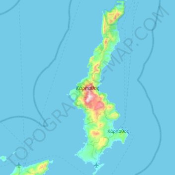Topografisk kort Κάρπαθος, højde, terræn