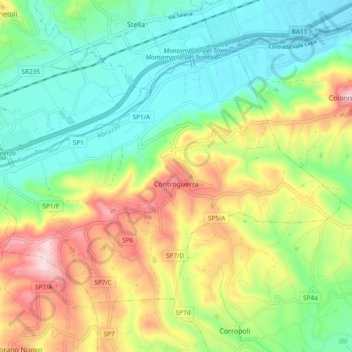 Topografisk kort Controguerra, højde, terræn