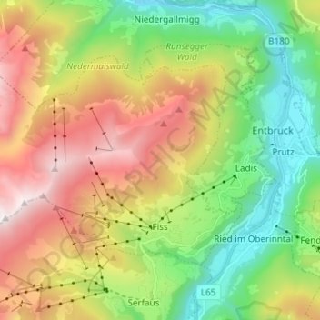 Topografisk kort Fiss, højde, terræn