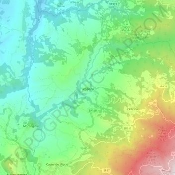 Topografisk kort Seggiano, højde, terræn